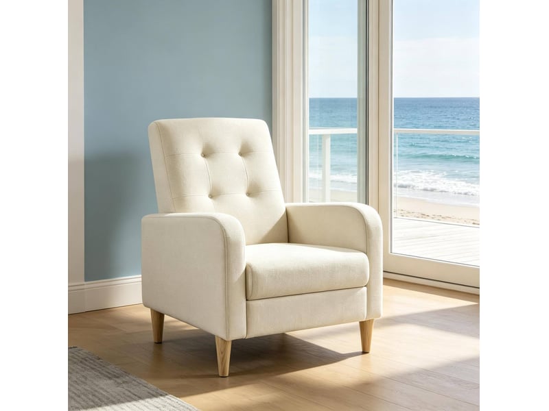  Fauteuil de lecture en lin beige avec dossier haut et accoudoirs  - Conforama B