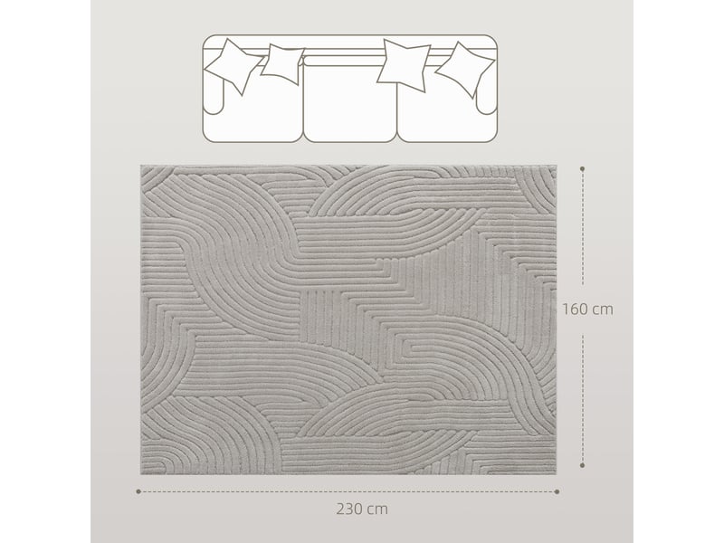  Tapis salon 230 x 160 cm, tapis à poils épais géométrique, gris, moelleux et antidérapant  - Conforama C