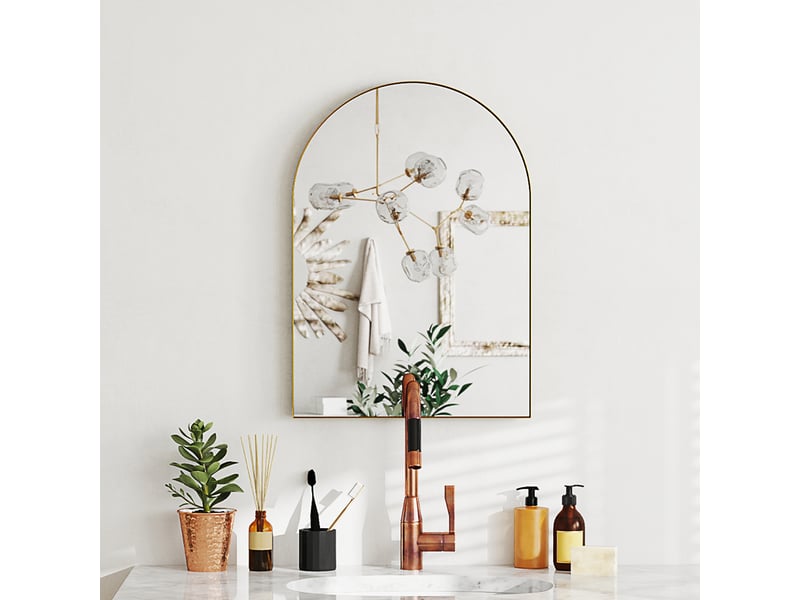  Miroir mural arqué miroir de salle de bain avec cadre en alliage d'aluminium pour chambre salon entrée 50 × 70 cm or  - Conforama D