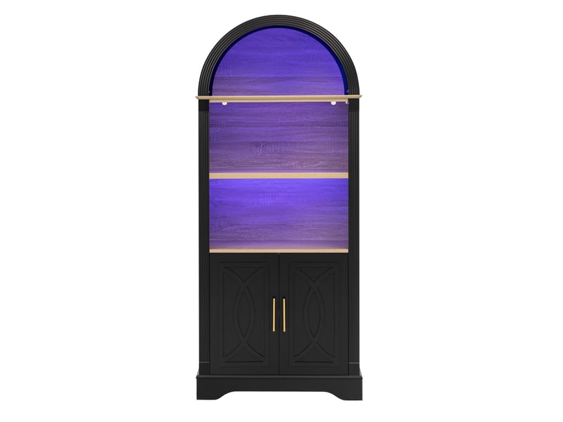  Buffet haut noir avec led, étagères réglables et grand espace de rangement  - Conforama A