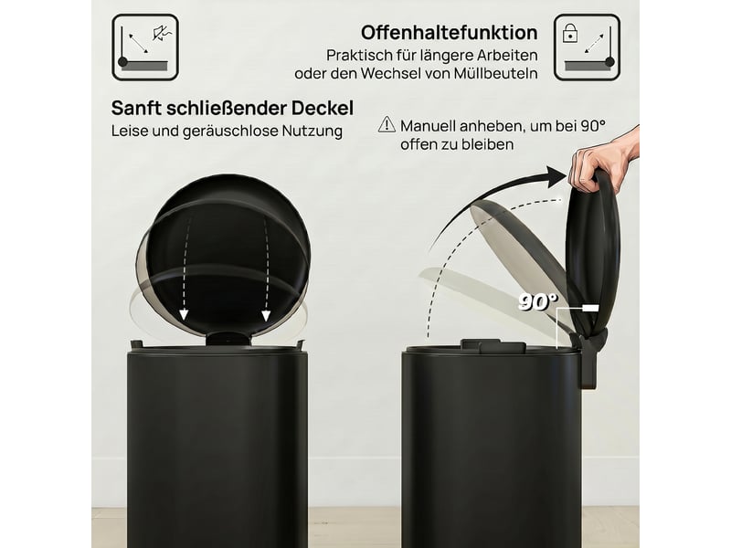  Poubelle à pédale 30 l avec seau intérieur métal noir 36 x 30 x 63,5 cm  - Conforama E