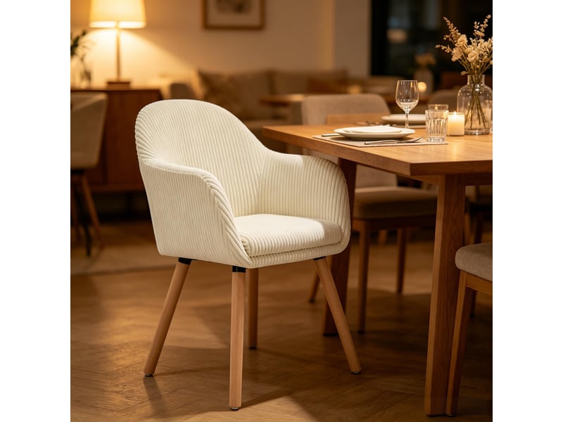  Chaise de salle à manger avec accoudoirs et pieds réglables  - velours côtelé beige 53,5 × 46 × 83,5 cm  - Conforama E