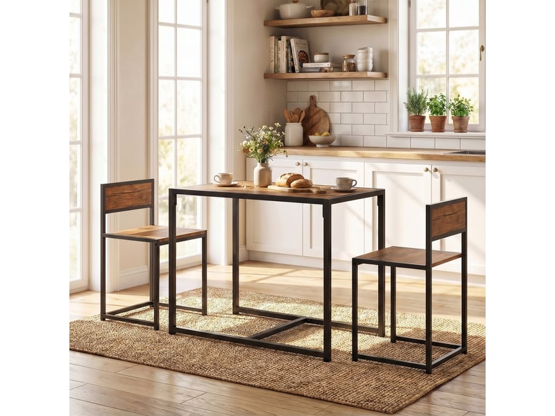  Ensemble table haute 3 pièces, comprenant 2 chaises et 1 table haute (90 cm x 47 cm x 76 cm), marron et noir.  - Conforama D