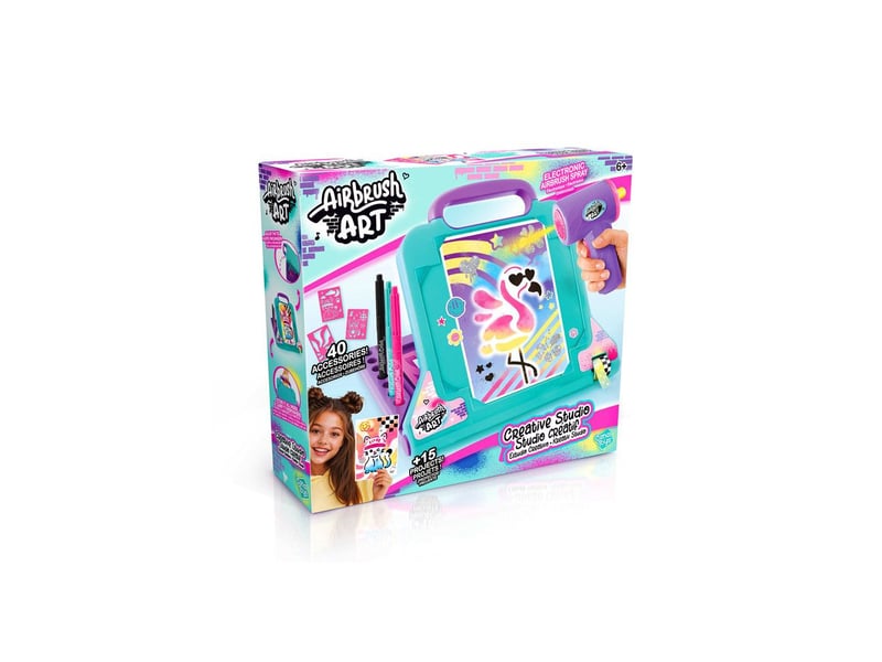  Kit atelier airbrush electronique 6 accessoires pochoirs marqueurs feuilles et cartes CTAIR079 - Conforama A