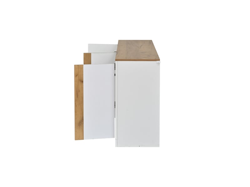  Buffet moderne blanc brillant effet chêne avec 4 portes, led rgb, étagères réglables, mdf 140x35x70 cm  - Conforama E