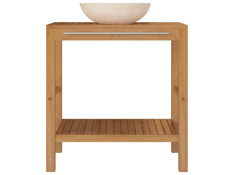 Armoire de toilette en teck solide avec lavabo en marbre crème cf65588 - Conforama C