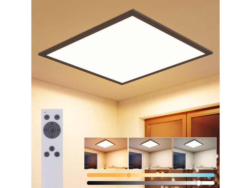  Zmh plafonnier led pour salon 13.5w noir plafonnier moderne 45x45 cm intensité variable  - Conforama B