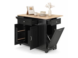Desserte de cuisine extensible sur roulettes avec compartiment poubelle en mdf 131,8×40-70×93,3 cm noir naturel