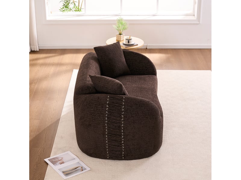  Canape droit moderne 2 places 155x90x67 cm compressé, incurvé, mousse et tissu chenille couleur marron  - Conforama D