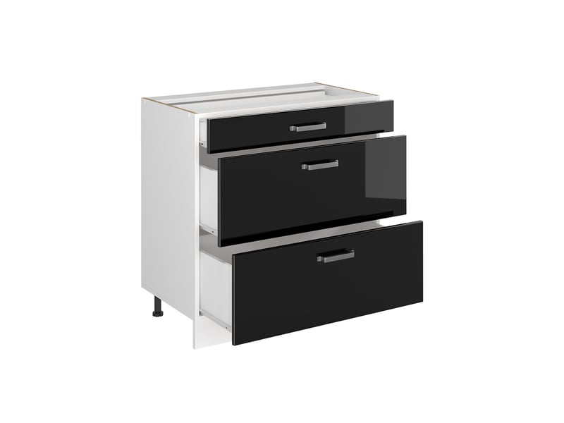  Vicco meuble cuisine, noir haute brillanceblanc, 80cm avec 3 tiroirs plan de travail anthracite  - Conforama C