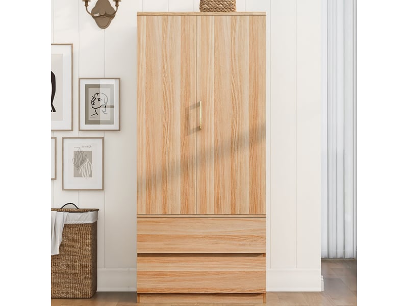 Armoire penderie 70x50x175 cm - 2 tiroirs - étagères ouvertes - rangement chambre - bois et mdf - aspect bois CozyNest - Conforama D