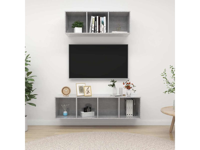  Ensemble de meuble tv - banc tv - meuble de rangement 2 pcs gris béton bois d'ingénierie  - Conforama B