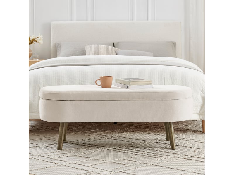  Banc de rangement 110x40x42 cm en chenille beige avec coffre intérieur  - Conforama D