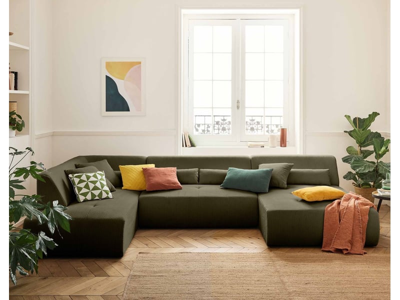  Onyx - canapé panoramique modulable d'angle gauche 7 places - en velours côtelé - lisa design - vert ONYX - Conforama B