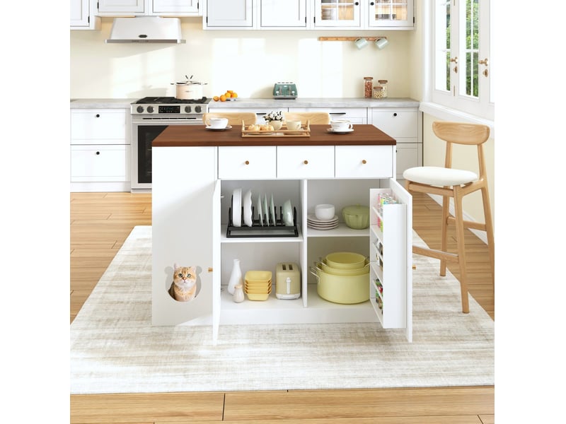  Îlot de cuisine 120x70x90 cm en mdf blanc et noyer foncé avec plan extensible  - Conforama D