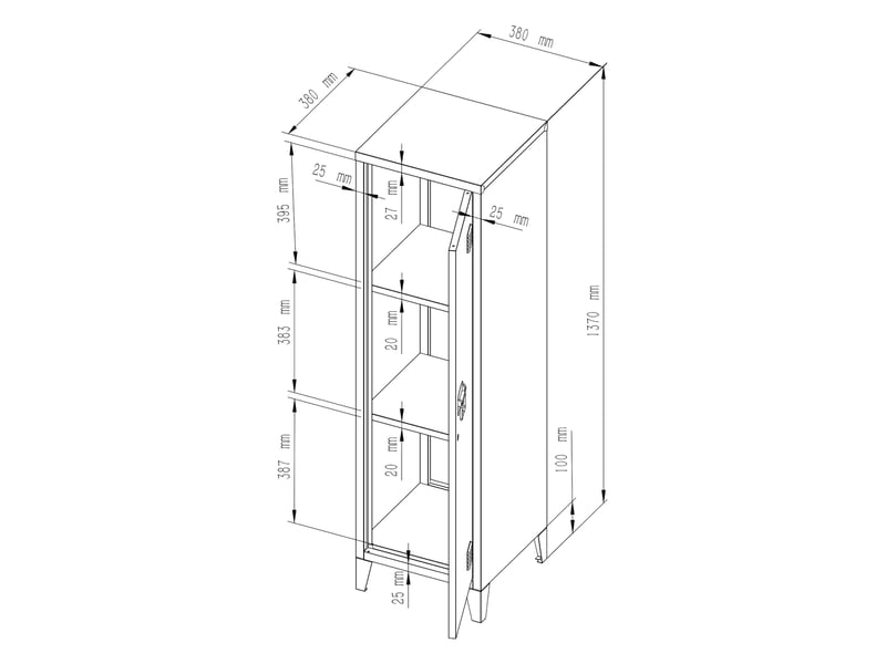 Armoire étagère meuble de rangement à casier métallique vérouillable 137 x 38 x 38 cm gris foncé 03_0008947  - Conforama C