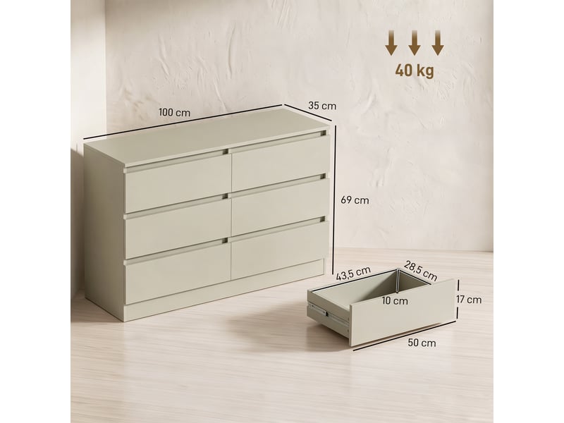  Commode moderne à 6 tiroirs, meuble tv pour téléviseurs jusqu'à 47 pouces, 100 x 35 x 69 cm, marron clair  - Conforama E