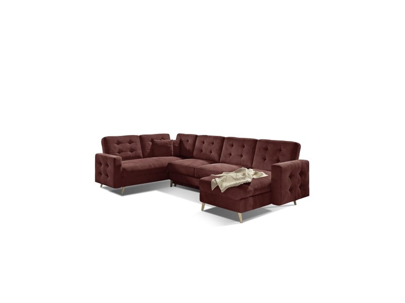  Canapé d'angle panoramique convertible hasgard u 326x202 cm marron velours  - Conforama A