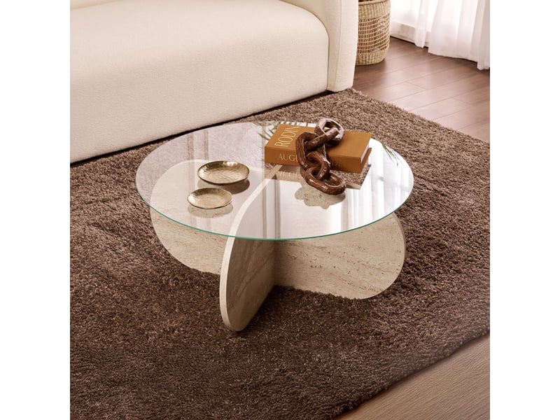 Table basse ronde en verre piètement beige d75 cm  - Conforama B