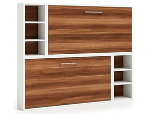 Lit escamotable superposé avec niches de rangement briano-90x190-cadre blanc-façade noyer