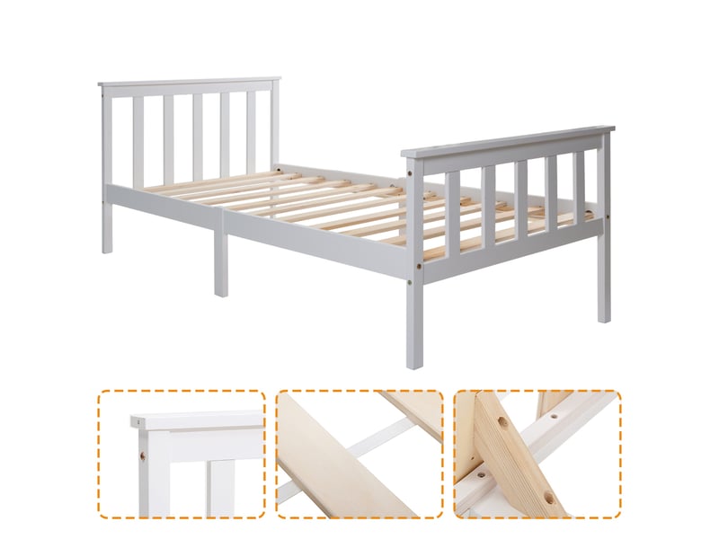  Lit enfant design minimaliste blanc en bois massif avec sommier à lattes, idéal pour chambre ado ou enfant garçon fille  - Conforama D
