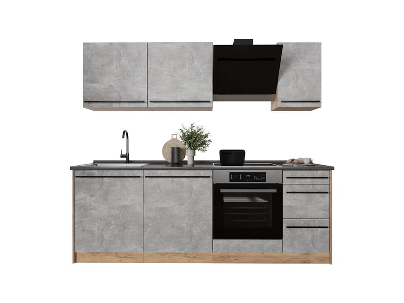  Vicco cuisine, bétonchêne doré, 220cm plan de travail marbre  - Conforama E