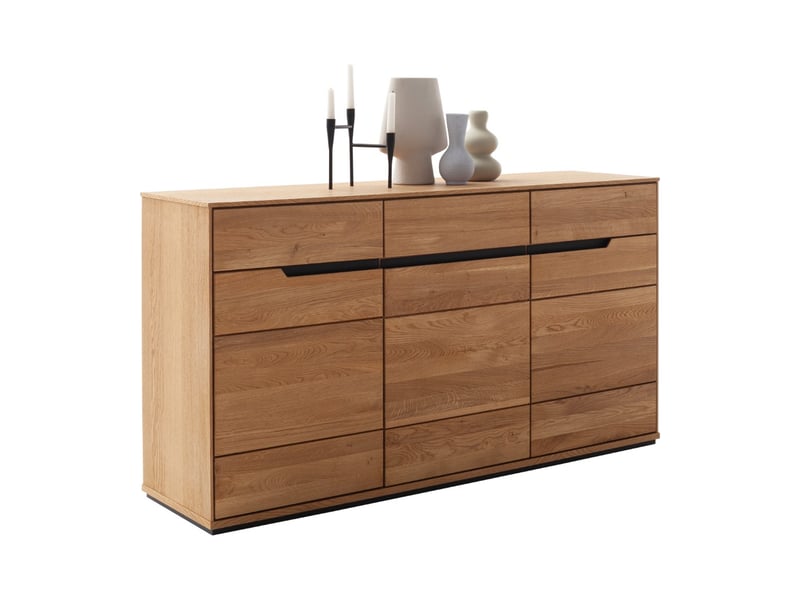  Buffet commode de rangement 3 portes 3 tiroirs coloris chêne sauvage - longueur 153 x profondeur 41 x hauteur 82 cm  - Conforama E