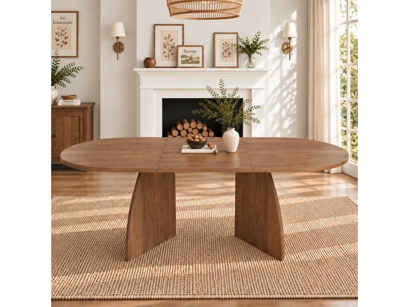  Table à manger extensible 6 à 8 personnes, coloris noyer, 150 à 200 x 90 cm  - Conforama B