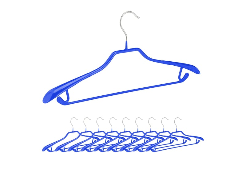  Lot de 10 cintres antidérapants pour costumes large support épaules rangement 19 x 45 x 3,5 cm en métal bleu 13_0009024  - Conforama B