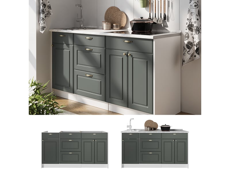  Vicco bloc cuisine, vert or campagneblanc, 150cm plan de travail anthracite  - Conforama C