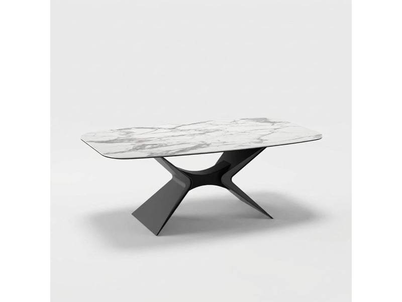 Table de salle à manger fixe en céramique sur verre 200x100 halo - effet marbre blanc - Conforama A