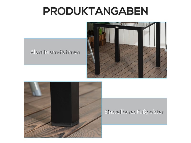 Table à manger 80 x 80 x 74 cm plateau en verre trempé cadre en aluminium noir 4 personnes forme carrée - Conforama D