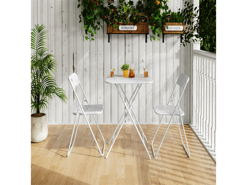  Ensemble bistrot extérieur pliable 3 pièces, 2 chaises et 1 table, blanc  - Conforama B