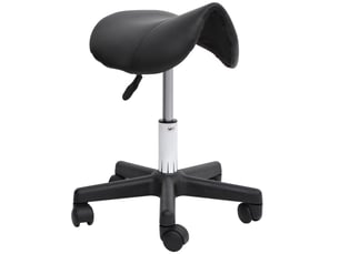 Tabouret pivotant 35x38x43-55 cm, hauteur réglable, avec roulettes, assise en forme de selle, similicuir couleur noir