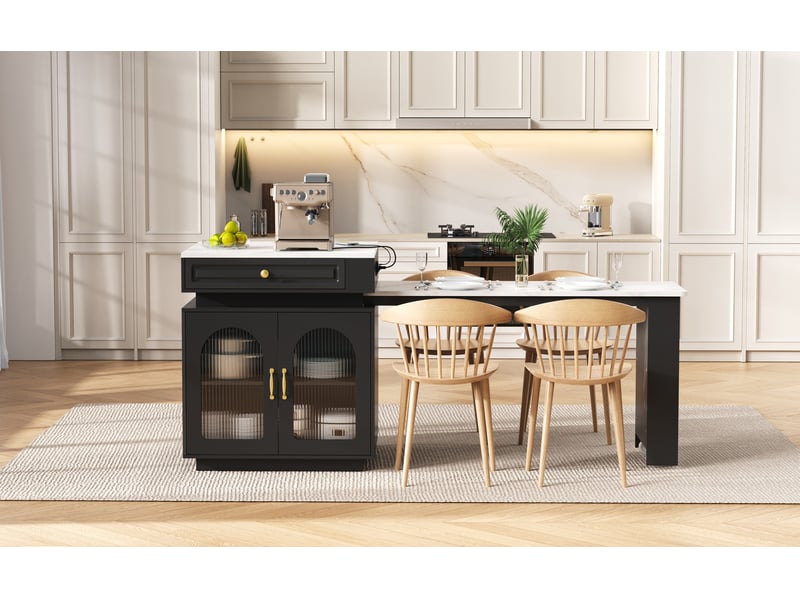 Table à manger extensible avec îlot de cuisine sur roulettes, noir, 128 à 200 x 71 x 92 cm  - Conforama B