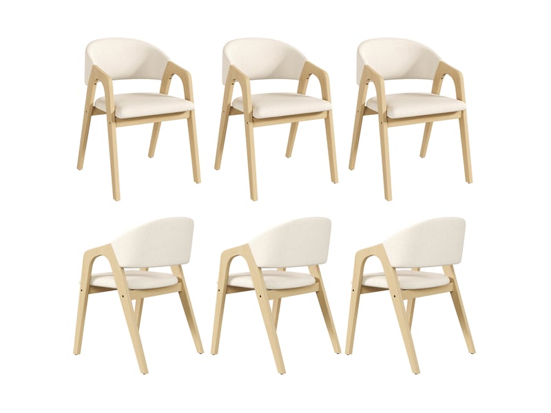 Lot de 6 chaises de salle à manger avec accoudoirs en lin beige et bois naturel - Conforama A