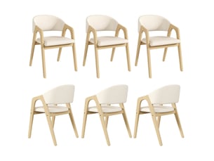 Lot de 6 chaises de salle à manger avec accoudoirs en lin beige et bois naturel