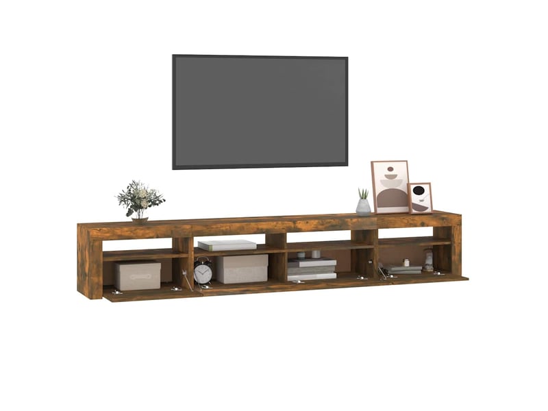  Meuble tv - banc tv - meuble de rangement avec lumières led chêne fumé 240x35x40 cm  - Conforama C