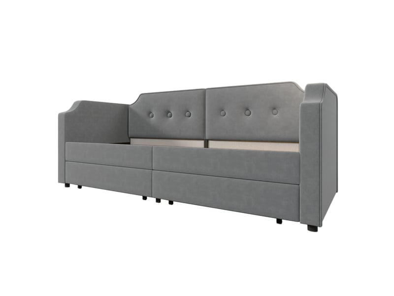  Lit avec rangement 90x200 cm, 2 tiroirs, velours gris  - Conforama D