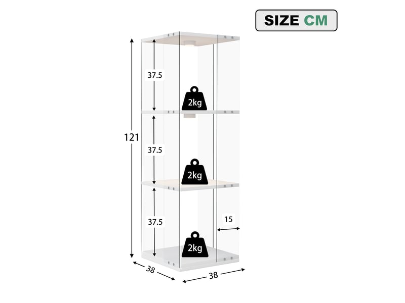 Vitrine en verre avec éclairage, rotation à 360°, conception à trois niveaux, en verre,blanc - Conforama C