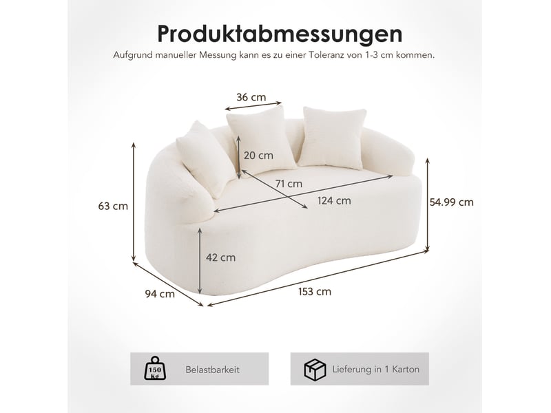  Canapé 2 places, assise généreuse, coussins fournis, allure contemporaine, meuble de salon, revêtement chenille, blanc  - Conforama C