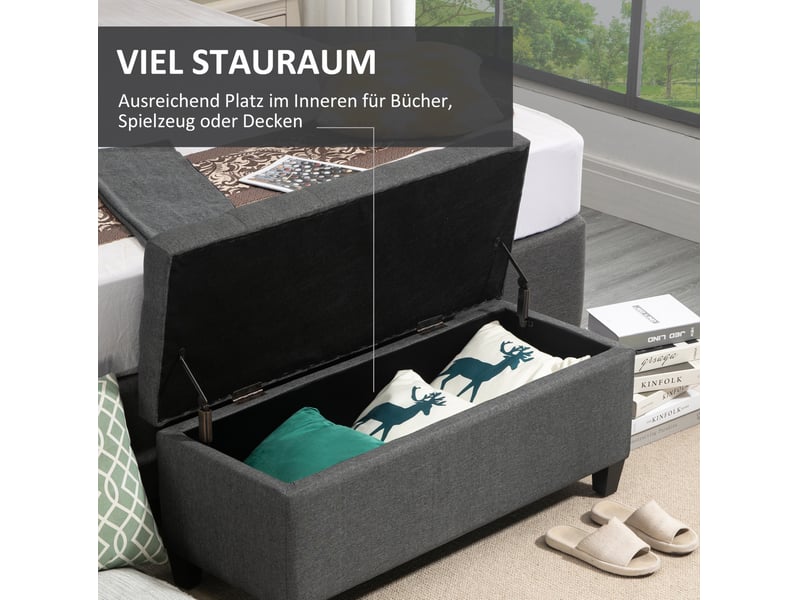  Banc coffre 100x40x44 cm, banc de lit classique, assise moelleuse, pieds en bois, pour chambre et salon, gris foncé  - Conforama D