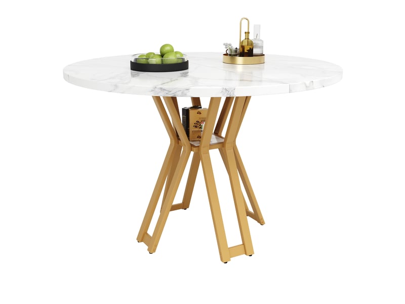  Table à manger ronde en mdf et métal avec pieds dorés et boutons réglables,100x100cm,doré table doré - Conforama A