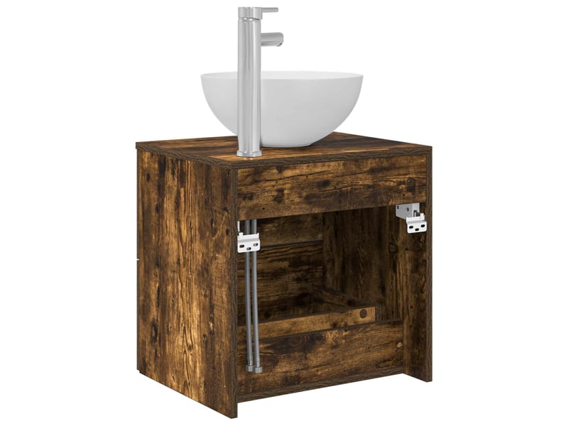  Meuble lavabo mural, meuble de rangement chêne fumé 49.5x35x63 cm  - Conforama E