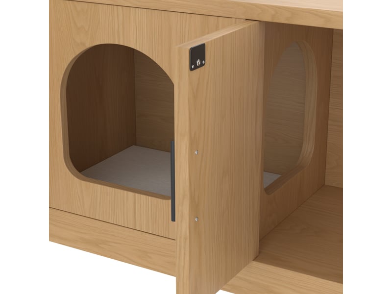  Meuble cache-litière décor chêne 140 × 40 × 45,5 cm, rangements et griffoir IKSETERA TRADING LTD - Conforama R