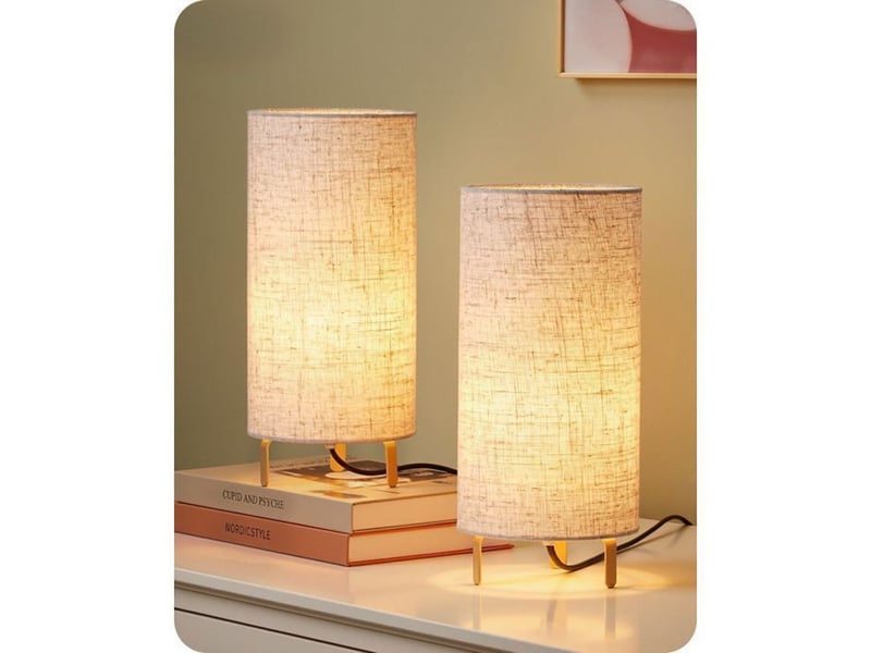  Lampe de table lot de 2 blanc abat-jour en lin 28,8 cm led e27 2700k 370618_AACUS34138_6_DROPFR - Conforama A