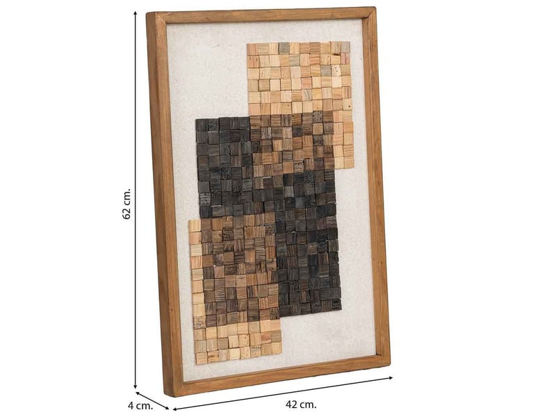 Tableau artisanal en bois recyclé relief beige et noir 42x4x62 cm h - Conforama C