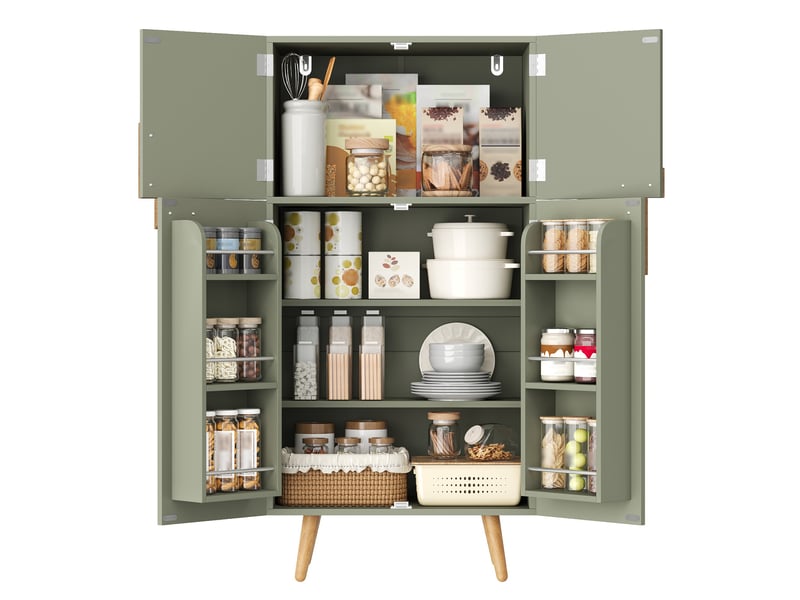  Armoire de cuisine 60 x 35 x 120 cm verte en mdf, 4 portes avec étagères réglables et rangements de porte  - Conforama A