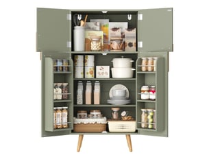 Armoire de cuisine 60 x 35 x 120 cm verte en mdf, 4 portes avec étagères réglables et rangements de porte