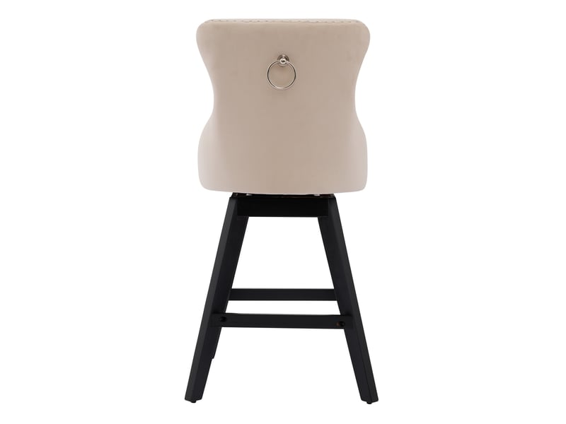  Lot de 2 tabourets de bar pivotants en velours beige – dossier capitonné, clous chromés, pieds bois  - Conforama E